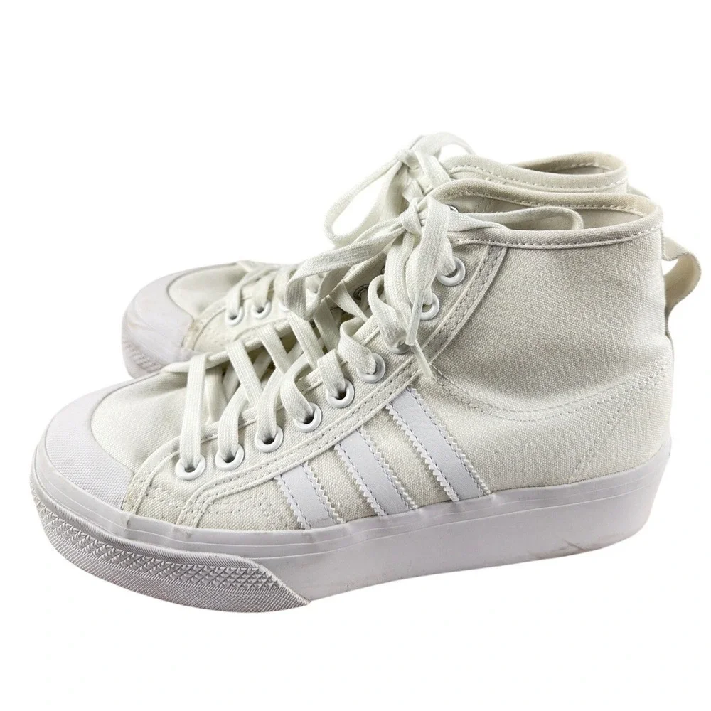 Adidas Nizza Platform High Top‎ Sneakers Womens Size 8 White Canvas FY2782